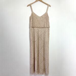 Adriana Papell Beaded Blouson Gown Sz 20 Art Deco Embellished MOB MOG Bridesmaid